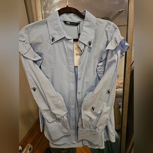 Blue Casual Button Down Shirt Lightweight Denim